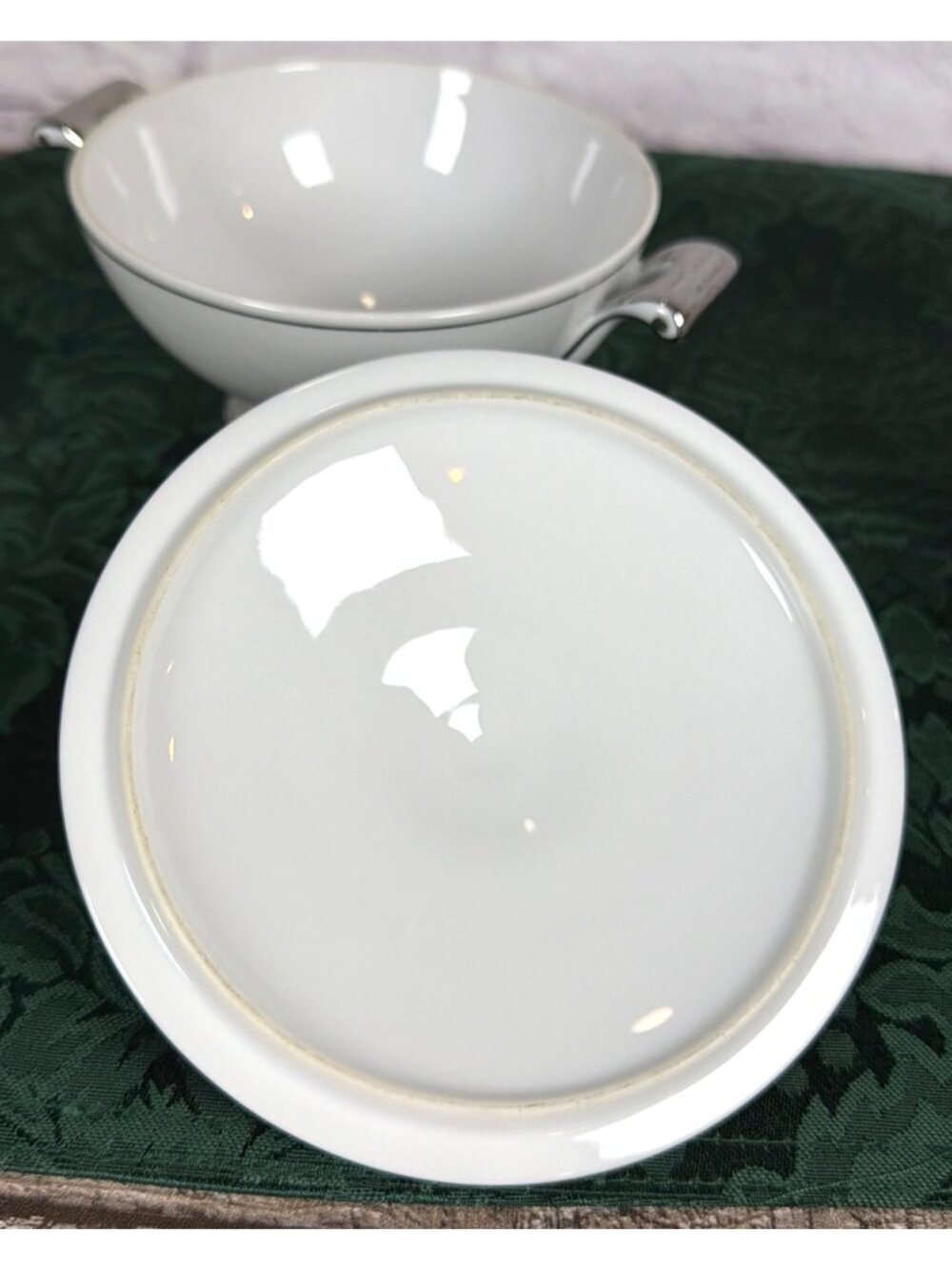 Vintage Sango Platina Sugar Bowl Lid Creamer Set  Japan MCM White Gray Platinum - Picture 8 of 16